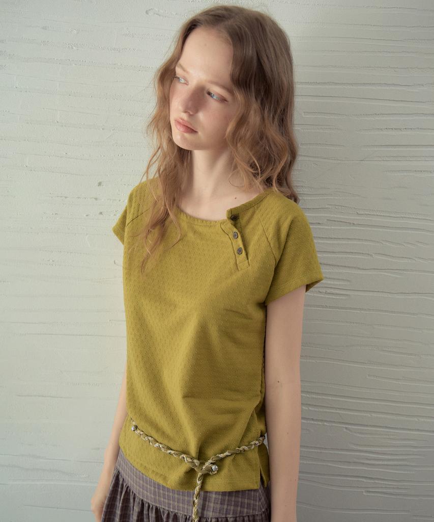 Aueonoseuteljia Jacquard Button Half T-Shirt_Vintage Olive(Ob6Tp15)