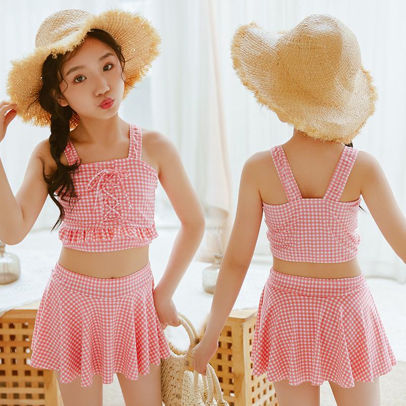 1Set Children s swimming suit - girls  two-piece set in simple style for swimming 110