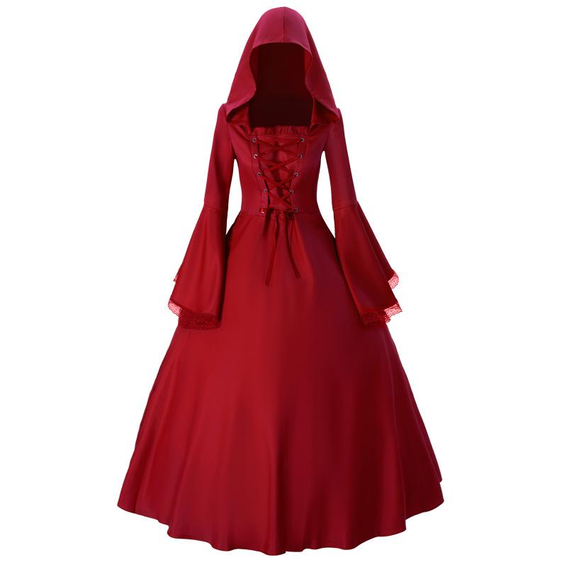Halloween Gothic Medieval Vintage Women's Corset Dress with Bell Sleeves