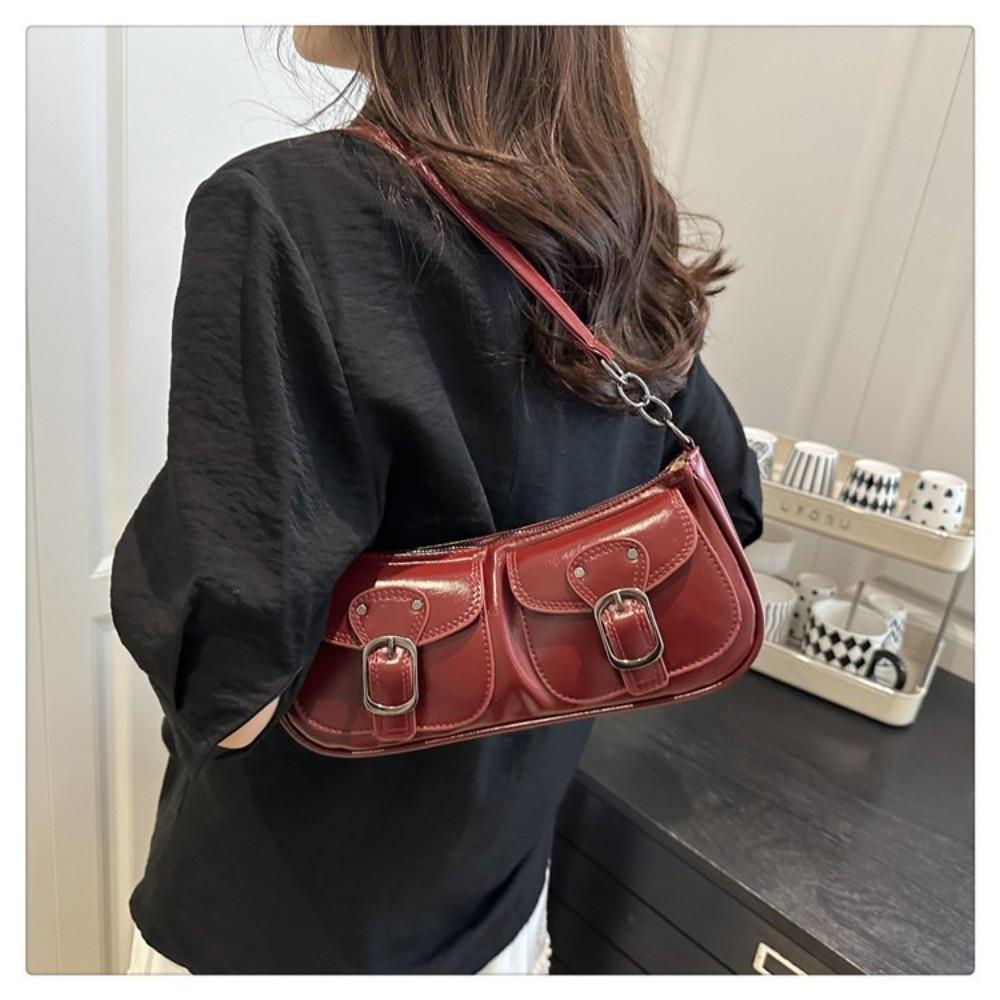 Vintage Pu Leather Shoulder Bag Y2k Zipper Handbag Fashion Women's Armpit Bag  Ladies