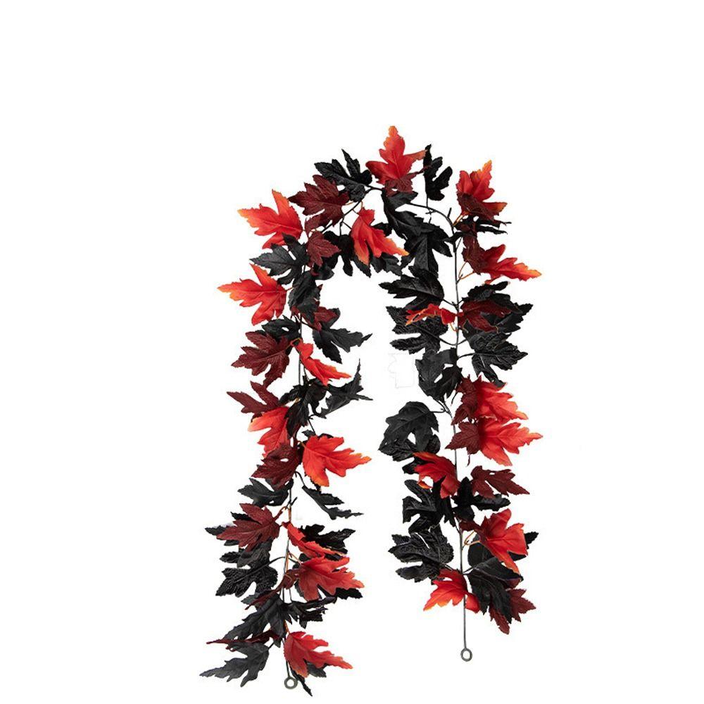 Retro Halloween Black Maple Leaf Realistic Autumn Halloween Garland Elegant Plastic Artificial Plant Wall Hanging Garden
