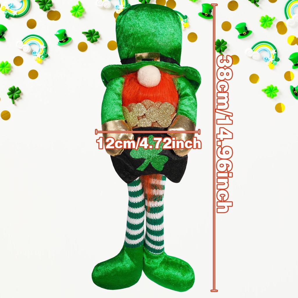 St. Patrick's Day Long-Legged Gnome Doll with Four-Leaf Clover - Green Ornament for Home Decor