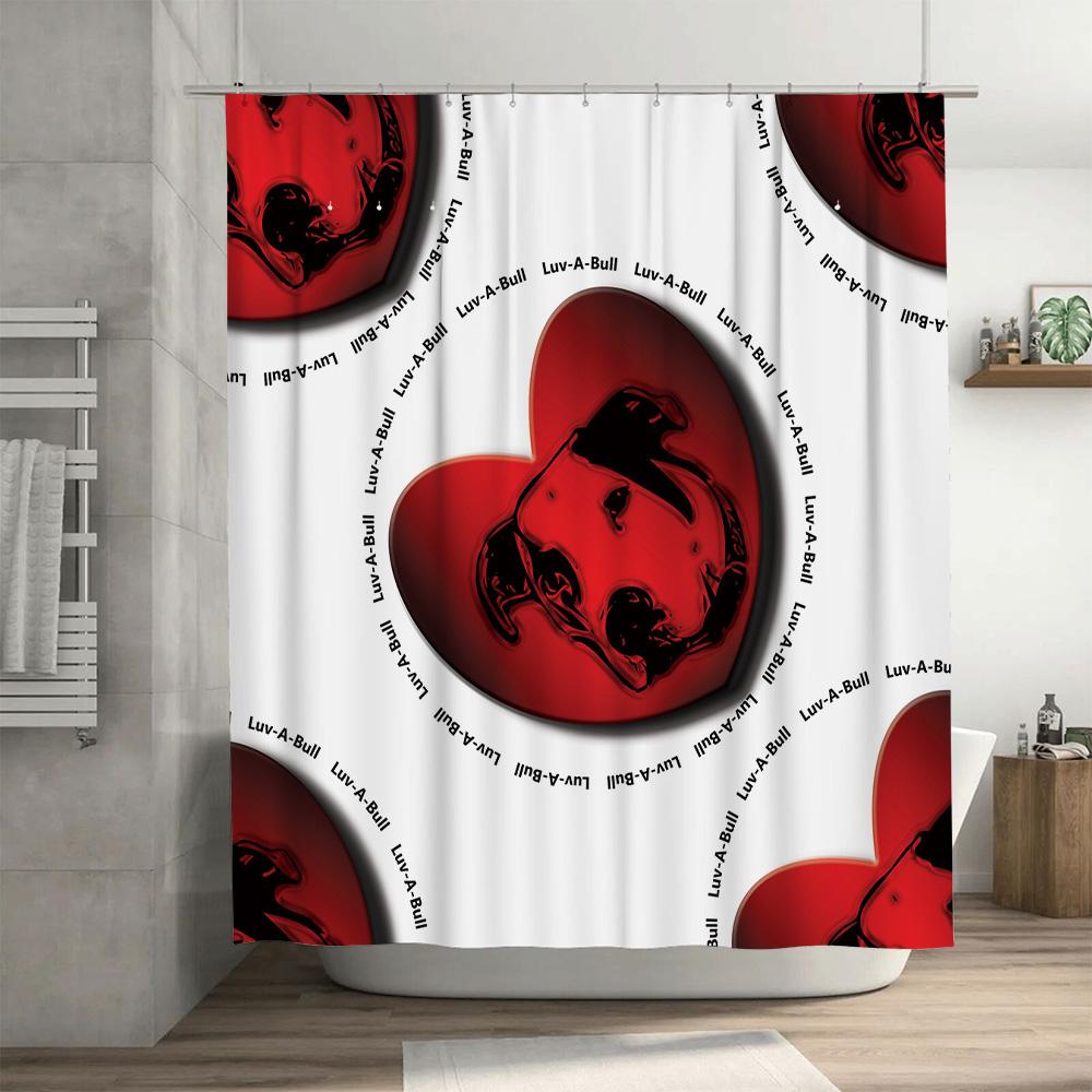 Red Bull Dog Pattern Shower Curtain Decorative Pet Bath Mat Waterproof Bathroom Decoration Size: 72x96 inches (180*243cm)