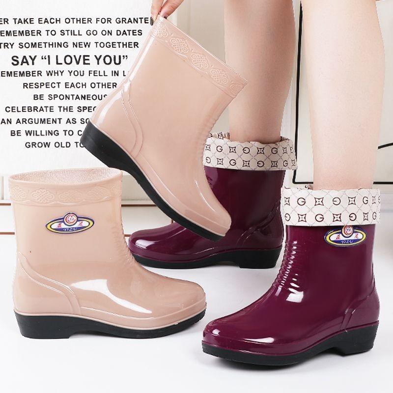 rain shoes women's cotton short tube medium tube warm velvet women's water shoes non-slip girls water boots rain boots women