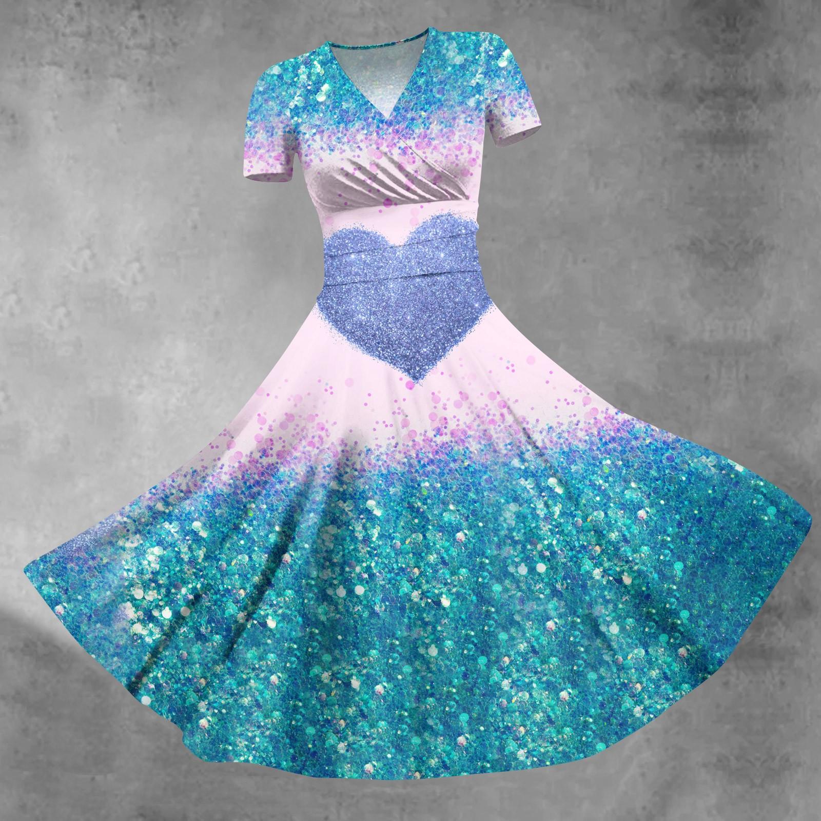 

Женское платье принцессы, сексуальное плиссированное платье с короткими рукавами и v-образным вырезом на день святого Валентина, с принтом на талии L