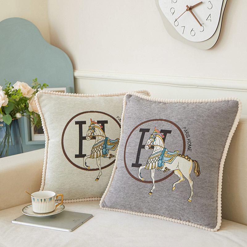 Chenille Jacquard Light Luxury Simple Modern Pillow Sets Sofa Cushion Sets White Horse Bed Pillow Cushion Bag Pillow