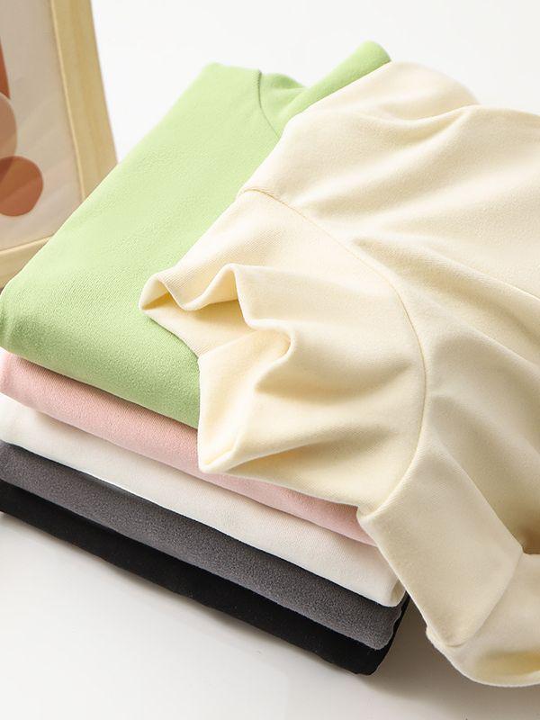 Children's Korean Style Long-Sleeve Mock Neck T-Shirt, Solid Color, Autumn/Winter, Versatile Base Layer for Boys and Girls.