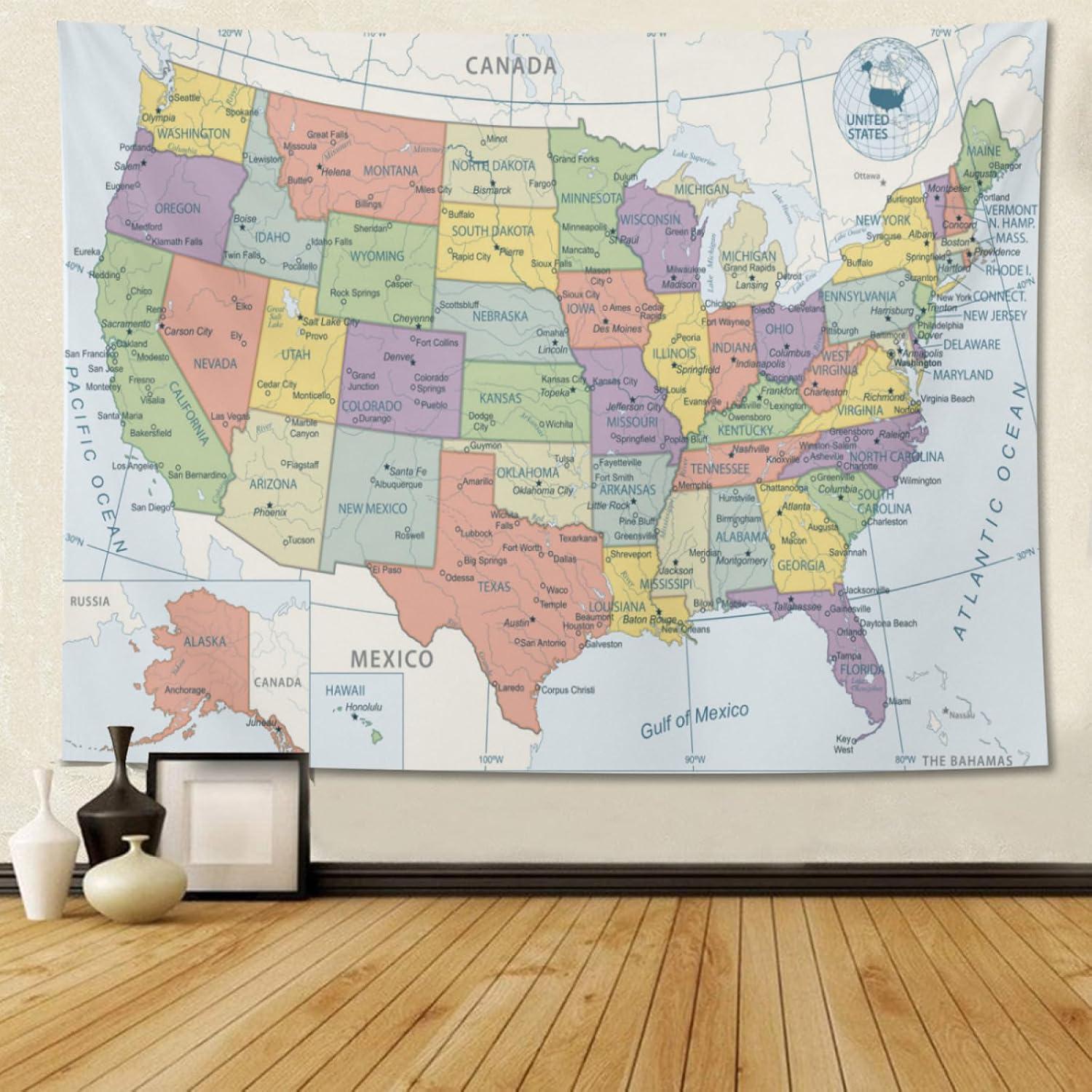 American Map Tapestry on the Wall of Maundong 75x100