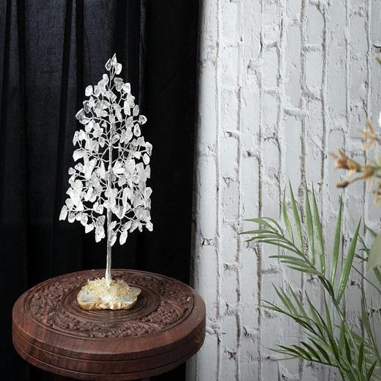 Crystal Tree of Life Geode Agate Slice Base, Handmade Gemstone Tree, Chakra Tree for Positive Energy, Feng Shui Showpiece Spiritual Gift Silver Wire