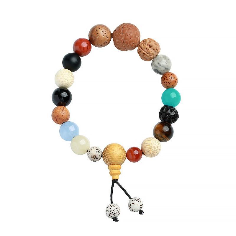 18 Bead Wooden Prayer Bracelet Handmade Buddhist Mala Meditation Spiritual Practice Unisex Retro Style