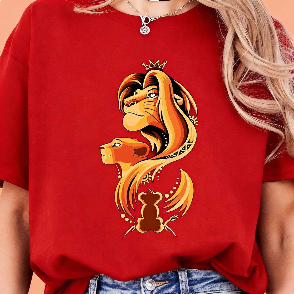 2026 New Cartoon   Women Simba Lion King Geometric Print Womens TShirt Easy Fashion Plus Size Short Sleeve