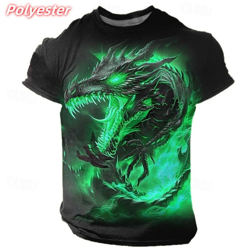 Cool Dragon Pattern T Shirts For Men Colorful Retro Animal 3D Printed T-Shirt Summer Casual Fashion O-Neck Tops Short Sleeve Tee