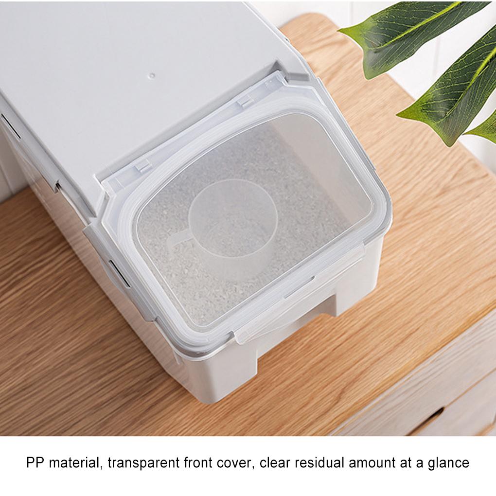 Dog Food Bucket Pet Food Storage Container Mothproof Leakproof Roller Base Sealed Solid Color Box Accessories with Measuring Cup