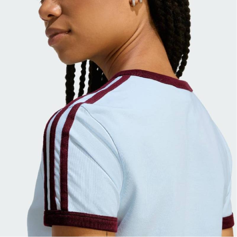 adidas Originals 3 Stripes Slim Fit Women's Short Sleeve T-Shirt Crystal Sky Maroon KD3684