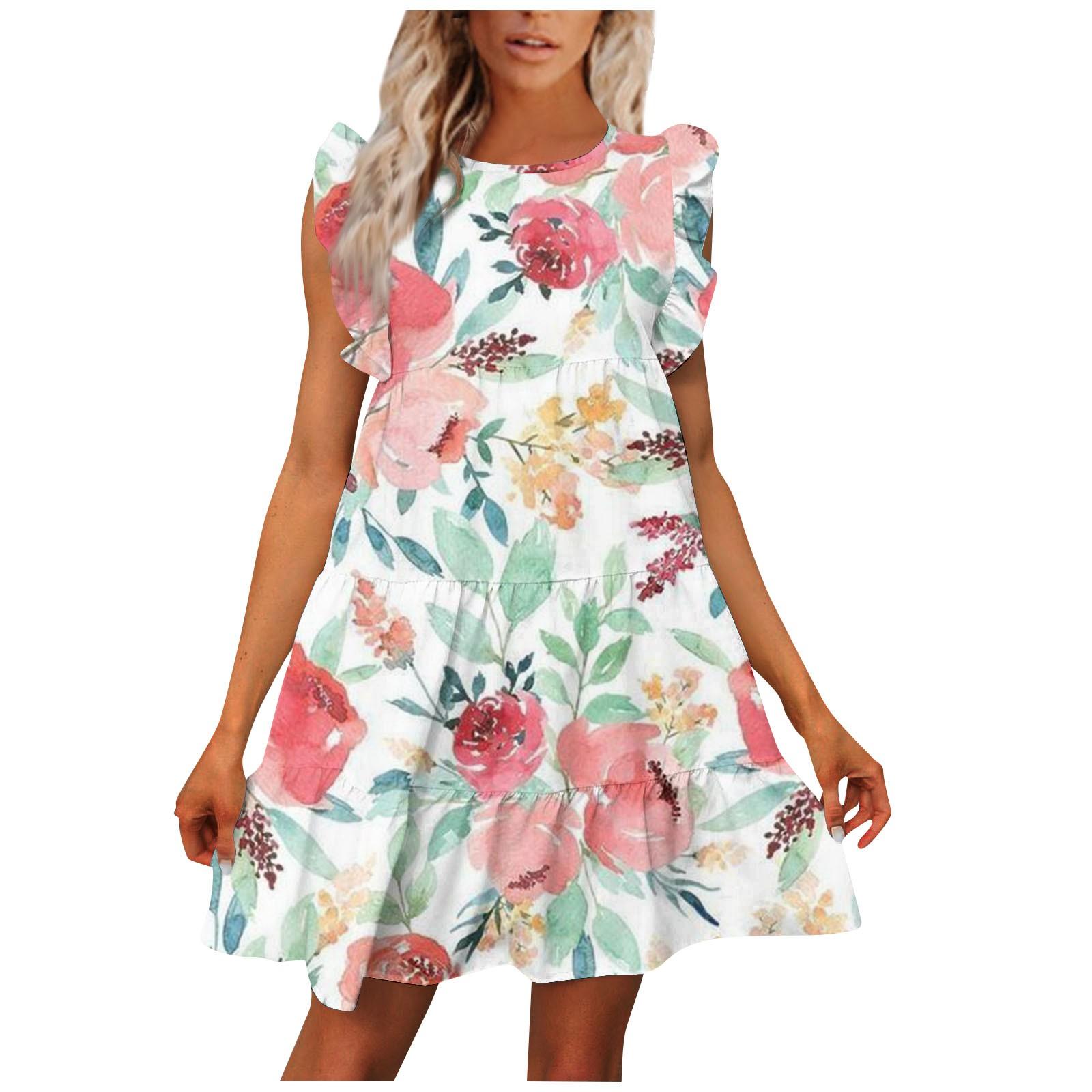 

Женские повседневные летние платья с рюшами и круглым вырезом с коротким рукавом M зелёный