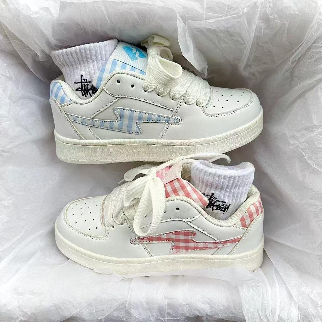 Summer Grid Design Blue Lightning Bread Shoes Original Couple Skateboard Breathable Board Shoes