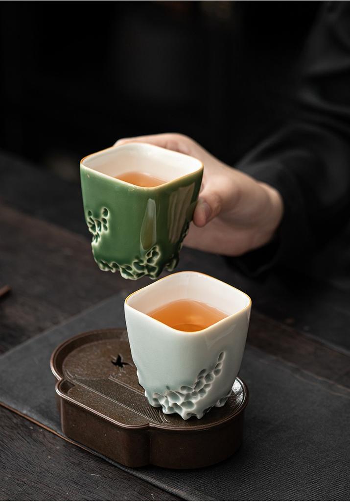 Green Glaze Handmade Ceramic Teacup Chinese Kung Fu Gongfu Teaware Set Retro Japanese Mugs Drinkware Tea Ceremony Master Cups