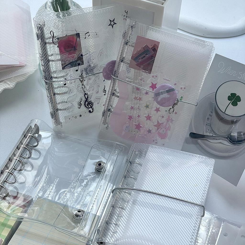 M5 Mini Binder Refill Pages Clear PP Cover Photo Album Portable 5-Hole Budget Planner Photocard Holder with Sleeves for School