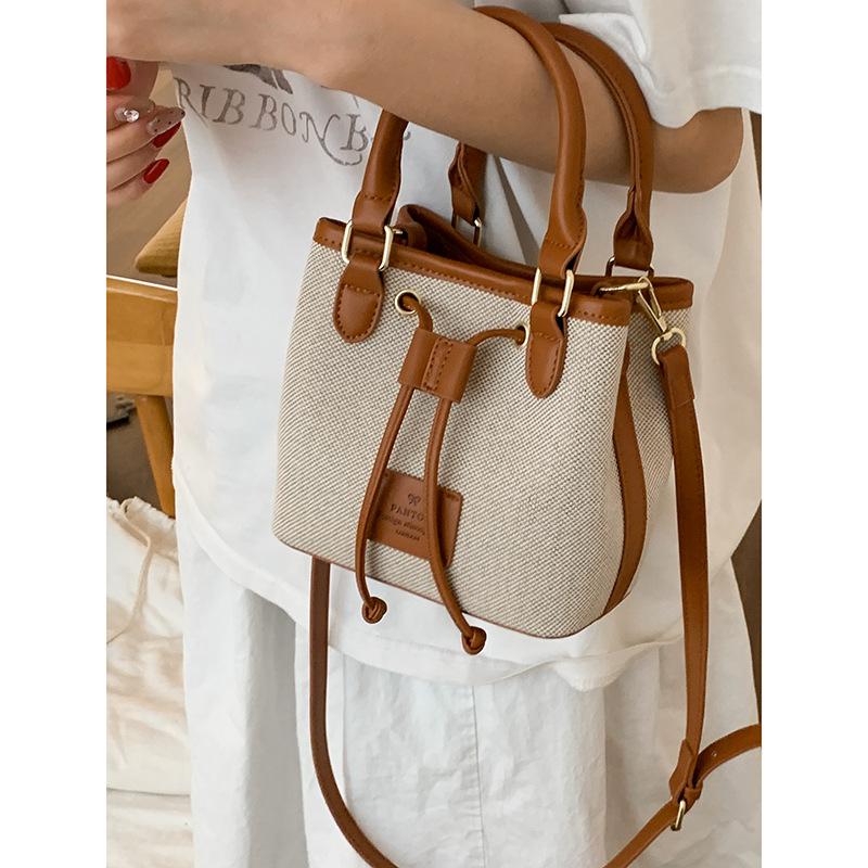 

Французская портативная холщовая сумка женская сумка 2025 новая простая и универсальная на плечо, сумка-мессенджер, модная сумка-ведро коричневый