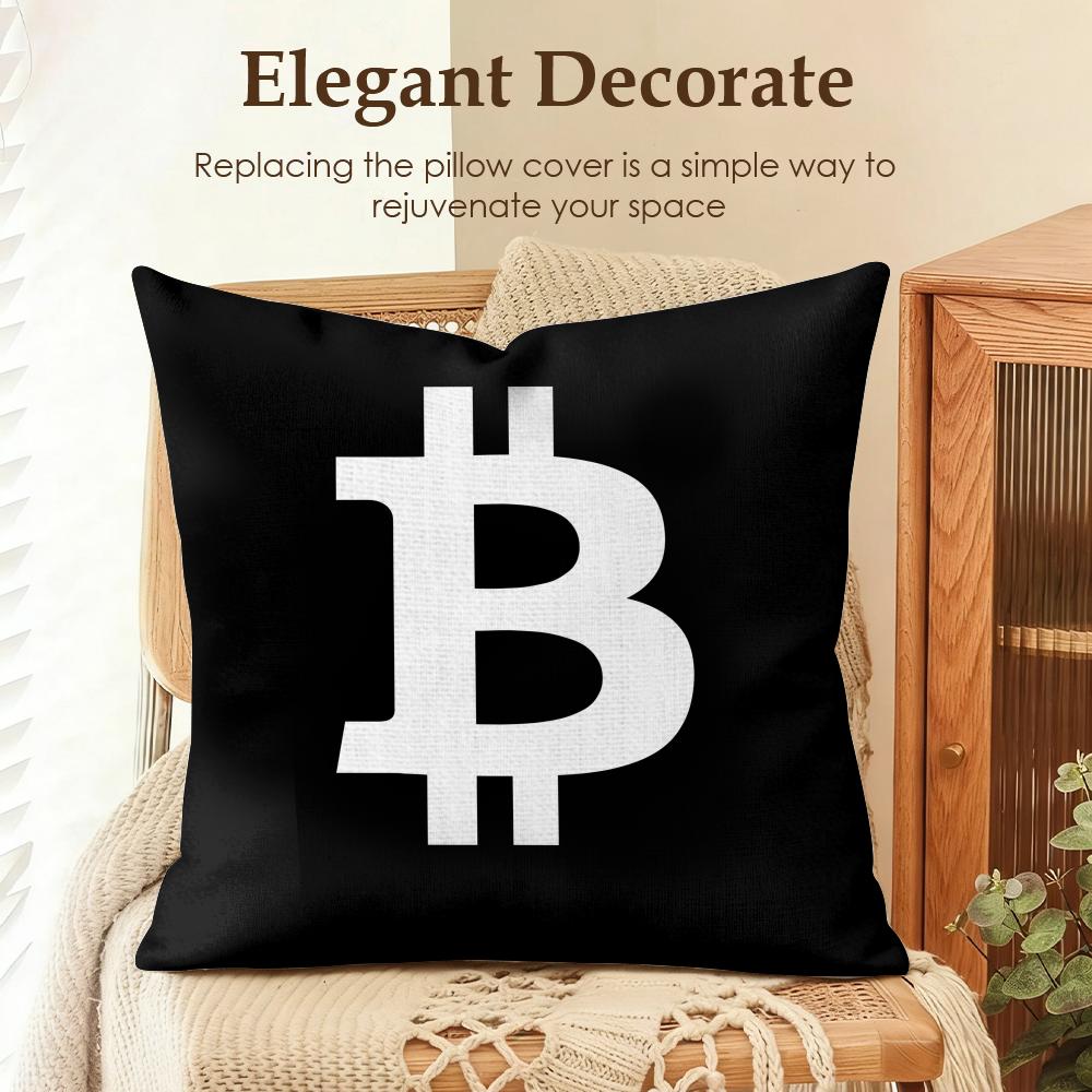 Bitcoin Btc Logo Cool Cushion Cover Natural Linen Organic Fabric DoubleSided Printing Sofa Home Decor Gift Pillow Case