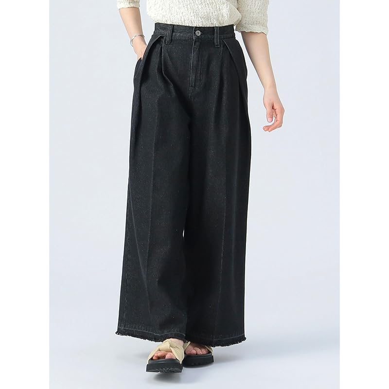 [Beams Heart] Hose Fransen Tuck weite Hose Damen CHARCOAL BLACK S
