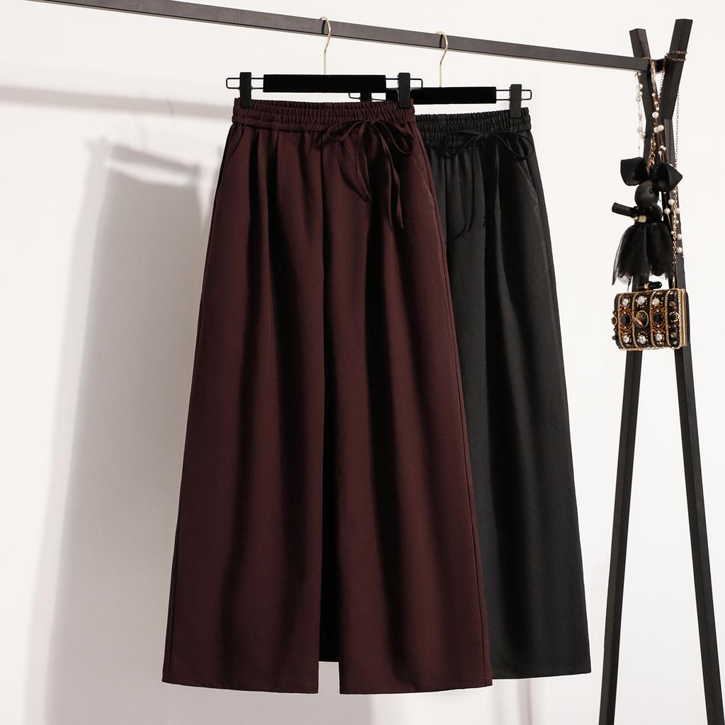 Dimanaf 2025 Plus Size Long Pants Women Elastic Loose High Waist Vintage Solid Cotton Loose Casual Female Basic Trousers Harem Pants Wide Leg Pants