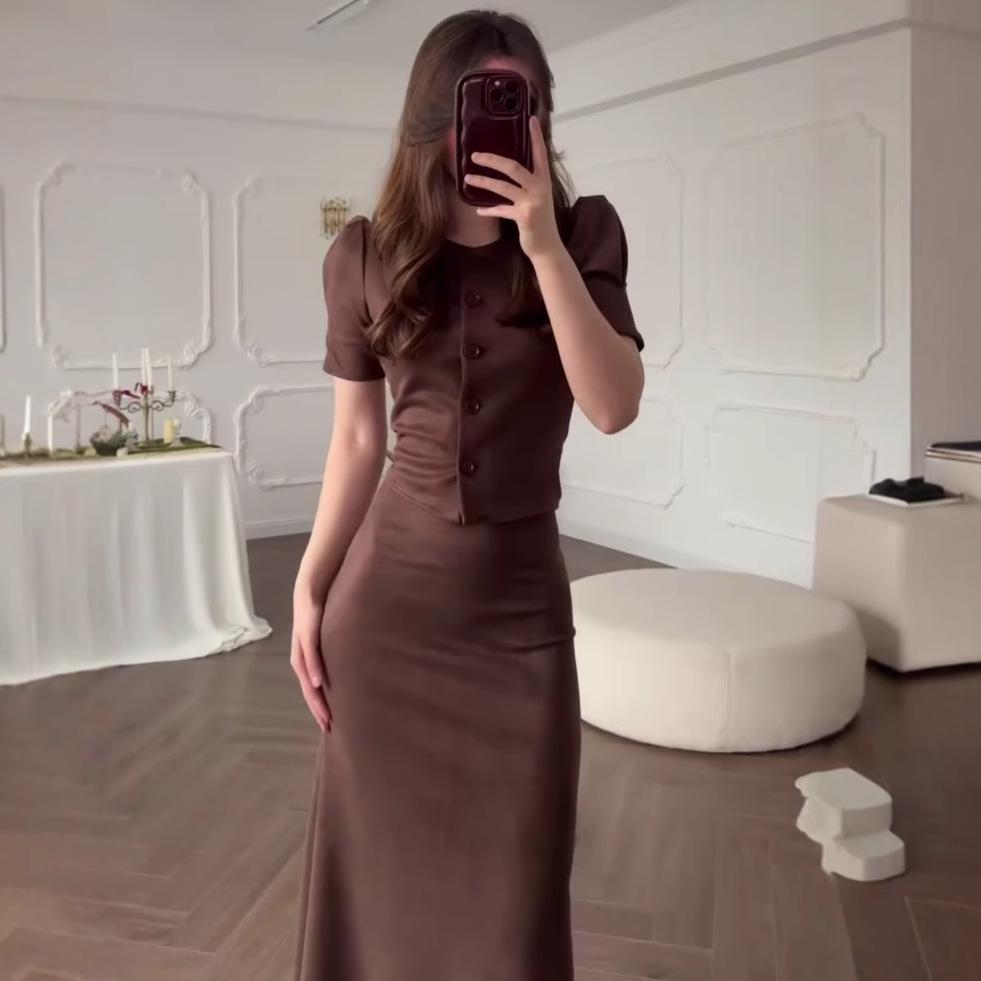 2025 Sommer Slim Fit Rundhals Kurzarm Top & Bodycon Rock Set für Damen