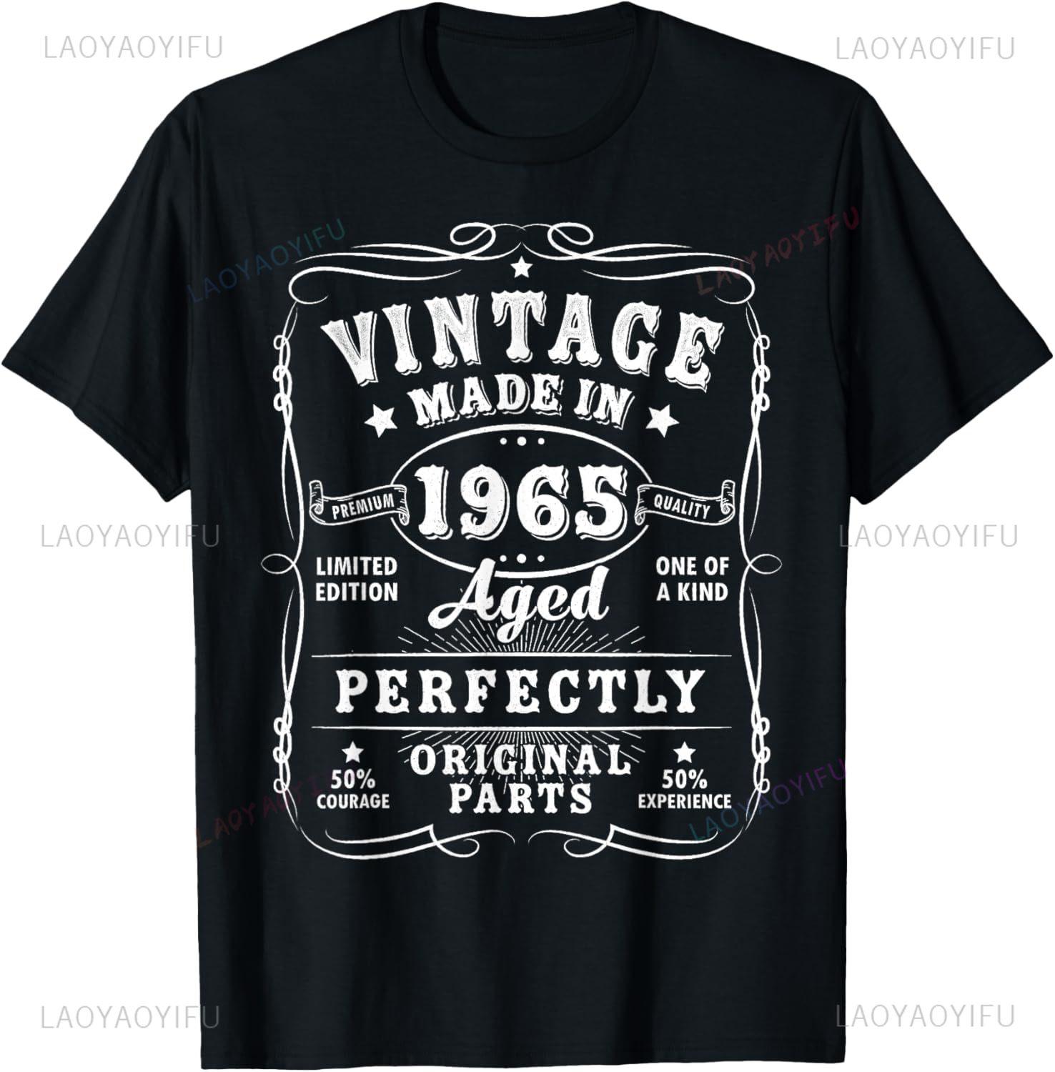 

Vintage 60th Birthday Decorations Men Funny 1965 60 Birthday T-Shirt Custom Printed Graphic T Shirts Casual Camiseta Hombre S