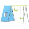 3-in-1 Swing Set, Play Tent, Swing, Gymnastic Rings, Metal, Plastic, Green