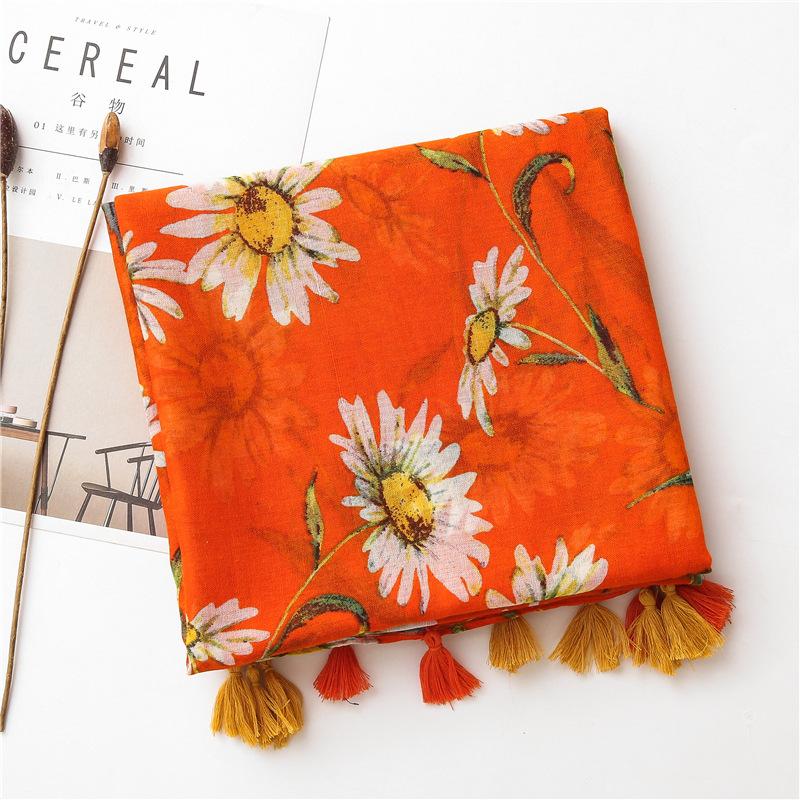 Fashion Luxury Women Viscose Scarf Ventilate Designer Shawl Cotton Linen Tassel Pashmina Muslim Hijab Wrap Floral