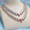 Peach Heart Zircon Necklace Pink Diamond Full Diamond Love Necklace Real Gold Electroplating Vl128
