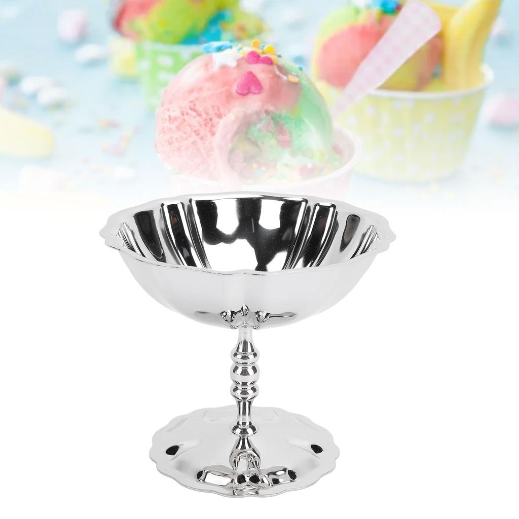 Stainless Steel Dessert Cup Ice Cream Cups Retro High Base Bowl Salad Goblet for Fruit Yogurt Snack Dish Bar Home Dinnerware