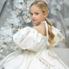 Children's Fashion Show Evening Gown, White Fluffy Silk Princess Dress, Small Host Performance Costume