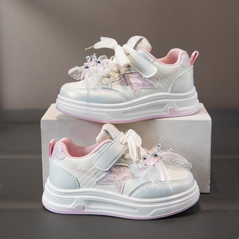 2026 Kids' Cartoon Board Shoes - Spring/Autumn, White Princess Sports Sneakers, Korean Style for Girls