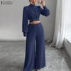 Damen Langarm Crop Tops und Hosen Lässige Zweiteiler Anzug Sets