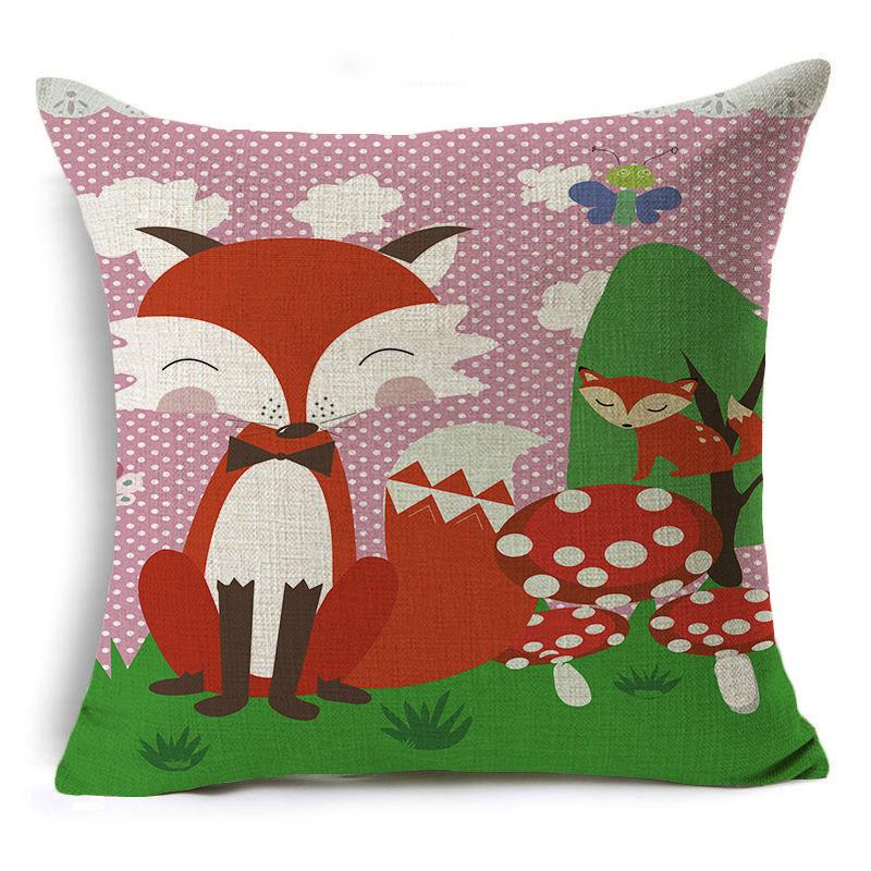 Cute Hand-painted Cartoon Small Animal Linen Pillow Pillow Cover Cartoon Love Red Fox Cushion Cover