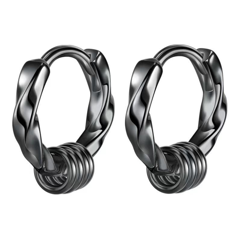 European and American Fashion Titanium Steel Ear Buckle Wind Simple Unisex Stainless Steel Twisted Wire Round Small Earrings