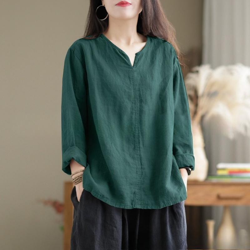 TIFICY Damenmode, lässig, Frühling und Herbst, einfarbig, langärmelig, V-Ausschnitt, Blusen und Hemden