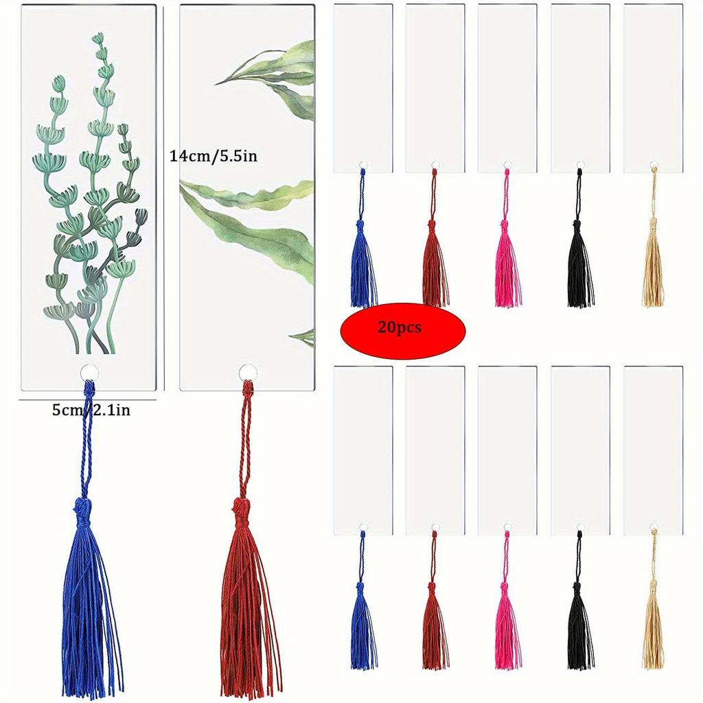 1 Set DIY Acryl Lesezeichen Rohlinge Bunte Quasten Lesezeichen zum Basteln und Beschriften Schmuckherstellungszubehör