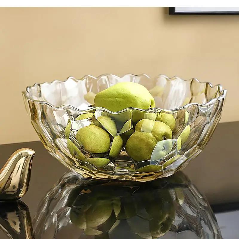 Transparent Glass Fruit Plate Snack Basket Modern Living Room Coffee Table Home Crystal