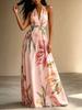 Europe, America 2026 summer printed neck long dress backless vacation style elegant pendulum lace-up dress
