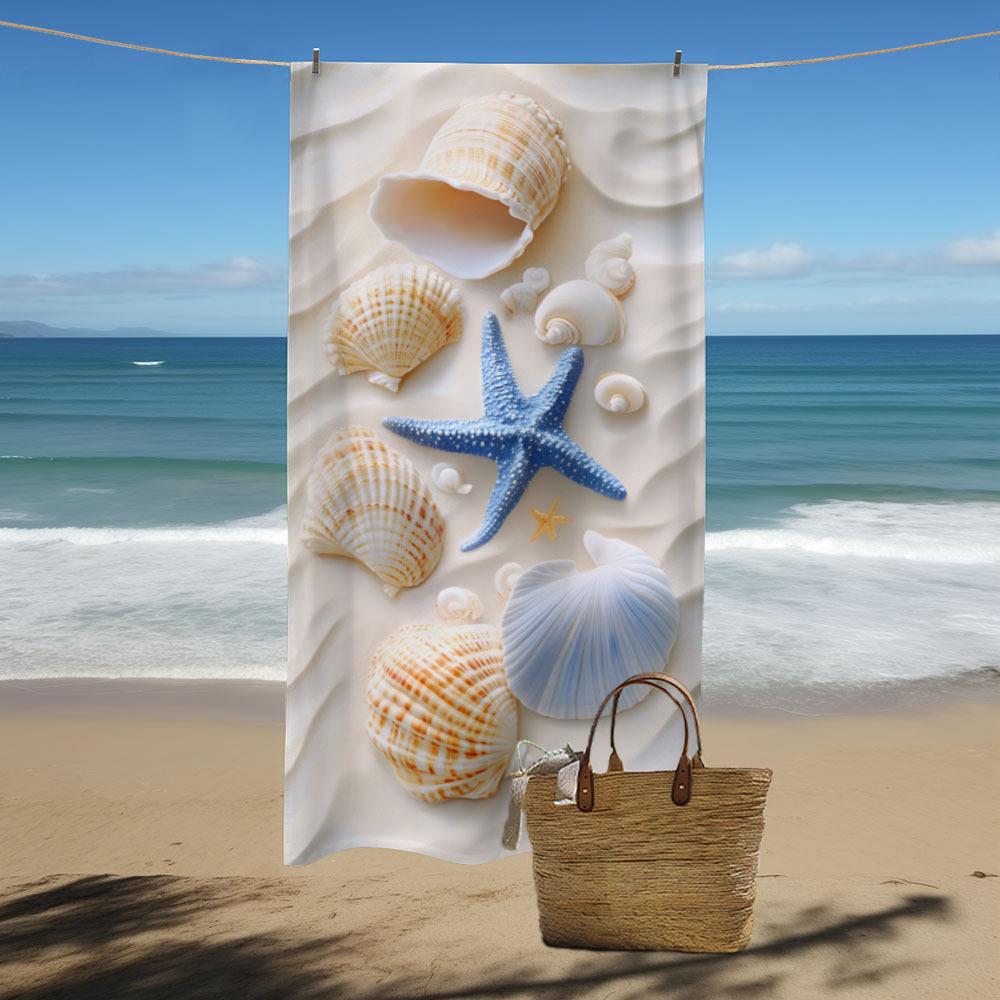 1 Quick Dry Microfiber Beach Towel With Starfish Design - Soft, Absorbent, Lightweight, Perfect For Beach Outings, Camping