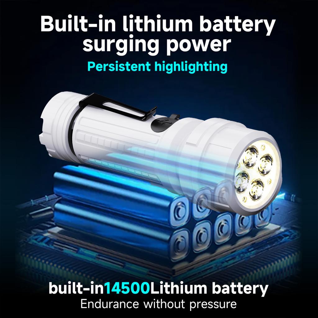 Portable   LED Flashlight Re able LED Light High Clear Floodlight Lightweight Type C Charging Super Bright   Flashlight