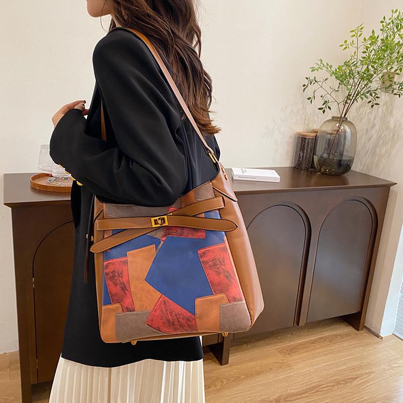 Ielgy Female Bag Large-Capacity Tote Bag High-End Retro Niche Shoulder Messenger Bag Commuter All-