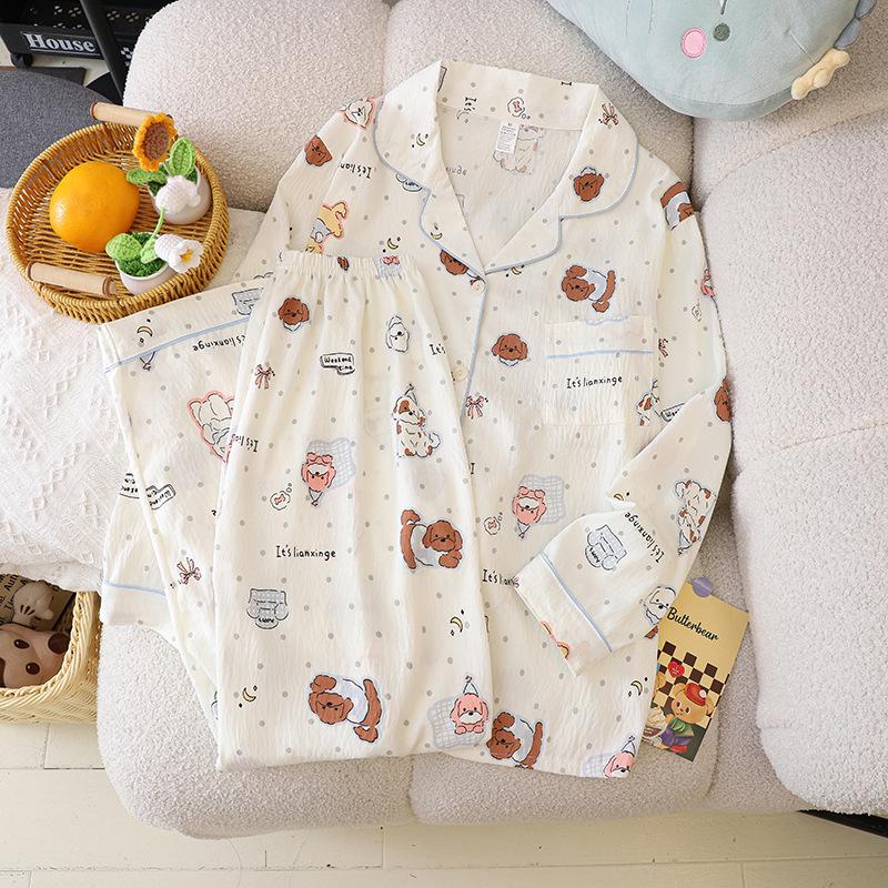 2025 Spring/Autumn Cute Cloud Cotton Pajama Set for Girls - Long Sleeve & Pants, Wearable Outdoors