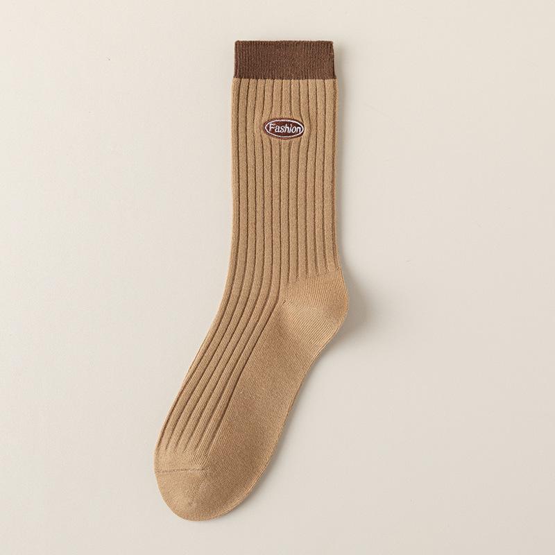 Female Spring and Autumn Color Striped Tall Tube Stack Socks