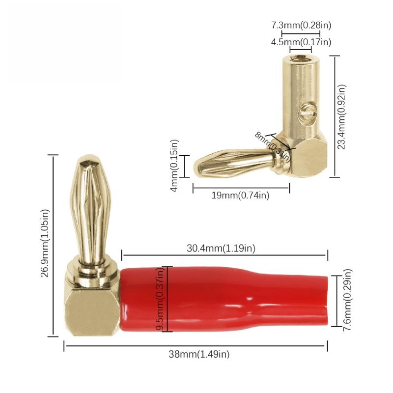 

90° Right Angle Banana Plugs, 4/8Pcs Pack with Soft Plastic Shell for Improved Audio Video Experience
