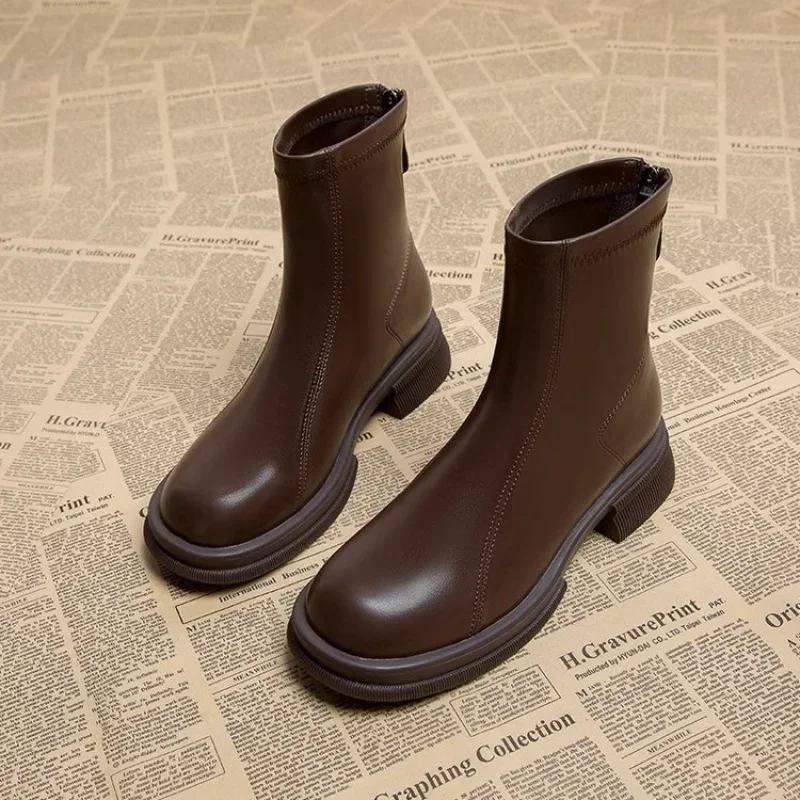 Autumn and Winter New Black Thick Soled Women's Ankle Boots Fashion Soft Leather Shoes Thick Heel Women's Short Boots