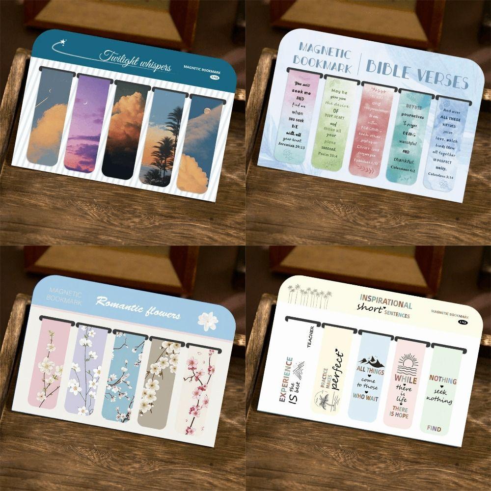 5 Pcs/Set Flower Pattern Annotated Bookmarks  for Reading, Annotation, and Gift