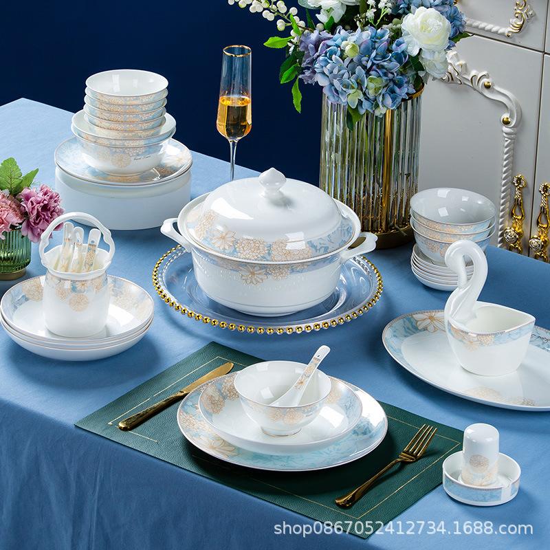 Dishes and dishes set Household tableware set Ceramic bowl Bone china simple bowl and dishes Household full set